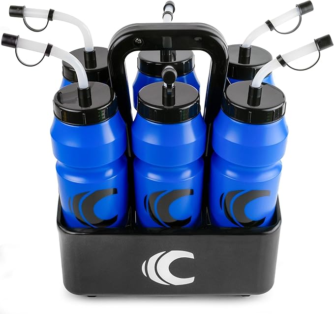 Cannon Sports 1 Liter Sports Water Bottle, BPA-Free, 34oz Capacity, Large Mouth, 2 lids (Straw & Squeeze) with Carrier, Great For Helmet Sports Such As Hockey, Lacrosse, Football, Boxing (Royal Blue)
