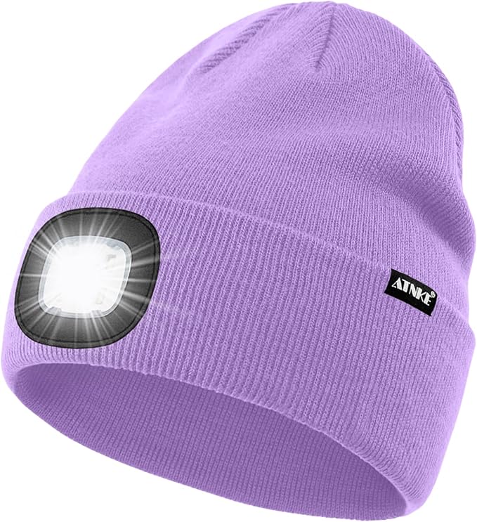 ATNKE LED Lighted Beanie Hat,USB Rechargeable 4 LED Running Headlamp Bright Cap with The Light Gifts for Men and Women