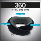 Travel Neck Pillow 100% Memory Foam, Ergonomic 360° Support Pillow for Flights, Car, Office & Train, Breathable Travel Essentials for Adults & Kids, Neck Pain Relief, (BLACK)