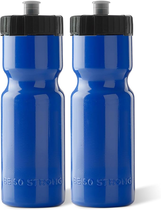 50 Strong Sports Water Bottles – Reusable 22 oz BPA-Free Plastic Bottles with Pull Top Cap – Made in USA – Top Rack Dishwasher Safe – Fits Most Bike Cages Brand