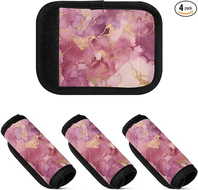 4 PC Luggage Handle Wrap Luggage Handle Covers Tags for Suitcase Bags Travel Luggage Handle Identifier Gripper Pink Marble