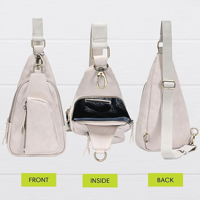 Antik Kraft Tasha Crossbody Sling (Stone) | Vegan Leather Crossbody Bag for Women with 16-20" Strap | Sling Bags for Women with Durable Antique Brass Hardware | 7in x 2.5in x 12.5in |