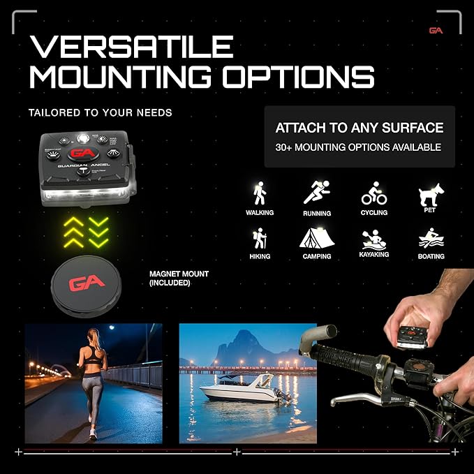 Guardian Angel Micro Series Safety Light, Beacon Device (Red Front & Red Rear) | Rechargeable, Magnetic & Hands-Free Wearable LED Light for Dog Walking, Cycling, Camping, Boating & Kayaking