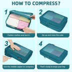 BAGAIL 4 Set/6 Set/8 Set Compression Packing Cubes Travel Accessories Expandable Packing Organizers (Square Mesh, 06-Teal)