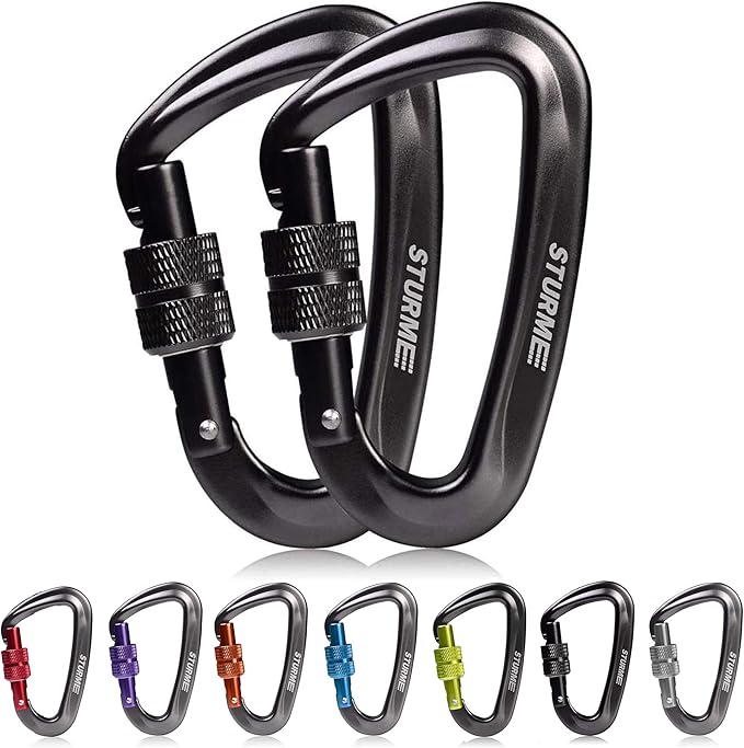 STURME Carabiner Clip 12KN Aluminium Wiregate Lightweight Heavy Duty Large Strong Durable D-Ring Hooks Spring Snap Link Keychain Clips Set for Hammock Improved Design 2022