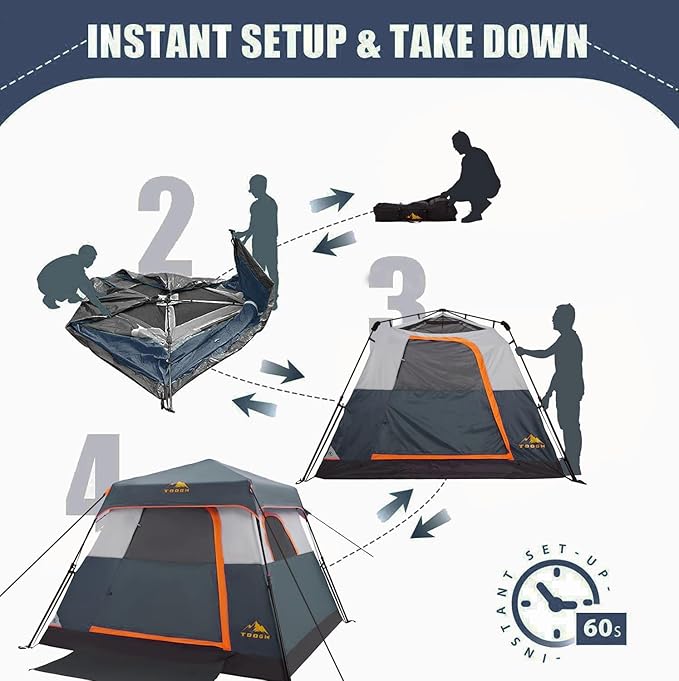 3/4 Person/6 Person Camping Tent Fast Cabin Tent with Instant Setup Tent, Weatherproof Tent Easy Quick Set Up & Pop Up in 60 Seconds with Rainfly Backpack for Family Camping,Upgraded Ventilation