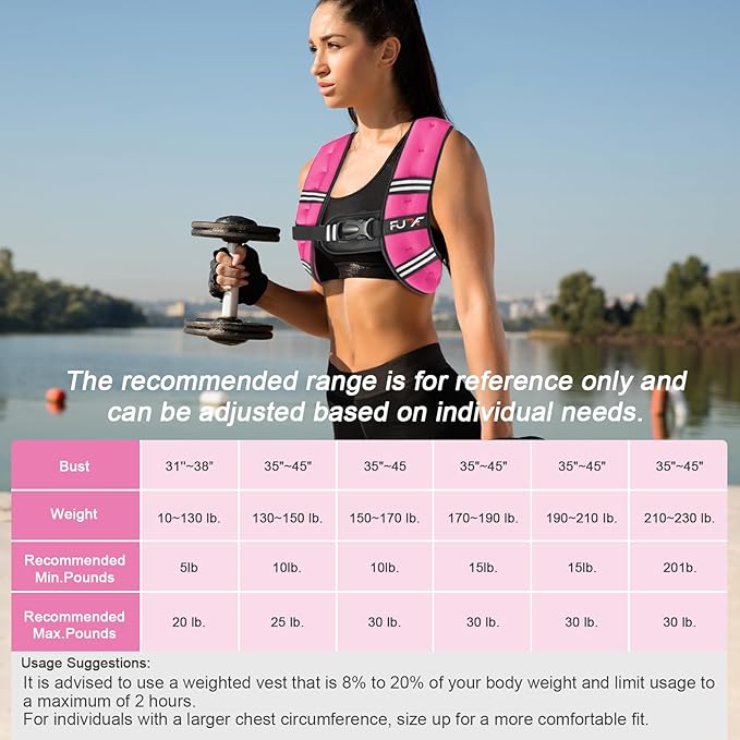 FUFF Weighted vest woman - 5lb/10lb/12lb/15lb/20lb/25lb/30lb Weights with Reflective Stripe, Weighted Vest for Men Women Strength Training Running Walking Jogging