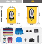 Dry Bag Waterproof with Solar Bluetooth Speaker & Light - 10L/20L Roll Top Dry Sack Keeps Gear Dry for Men Women Kayaking, Beach, Rafting, Boating, Hiking, Camping and Fishing