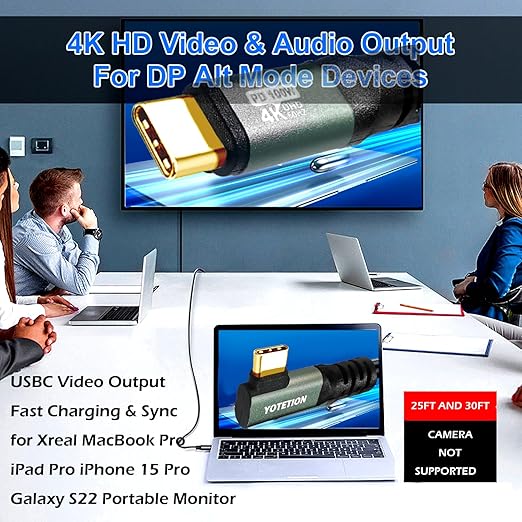 USB C-C 15ft 90° Right Angle Cable Type C 4K60Hz Aluminum Connector, Aluminum Alloy Case, 100W PD Fast Charging & Data Sync (10Gbps) Available for MacBook, iPad Pro, Galaxy S24