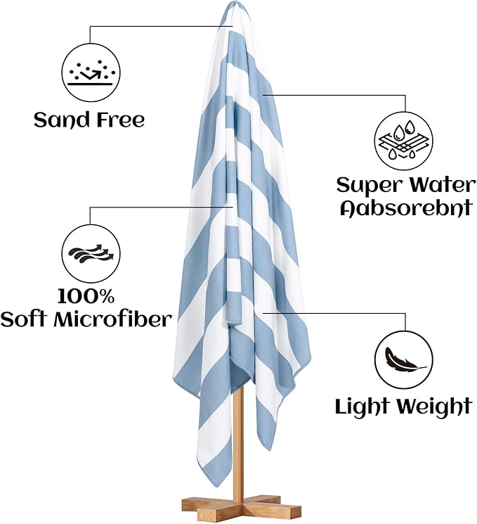 Touchat 4 Pack Beach Towels Stripe Microfiber Beach Towel Sand Free Quick Dry Swim Pool Towels for Adult, 30'' x 60'' Lightweight Travel Bath Towel, Camping | Ultra-Portable, Multi-Functional, Color