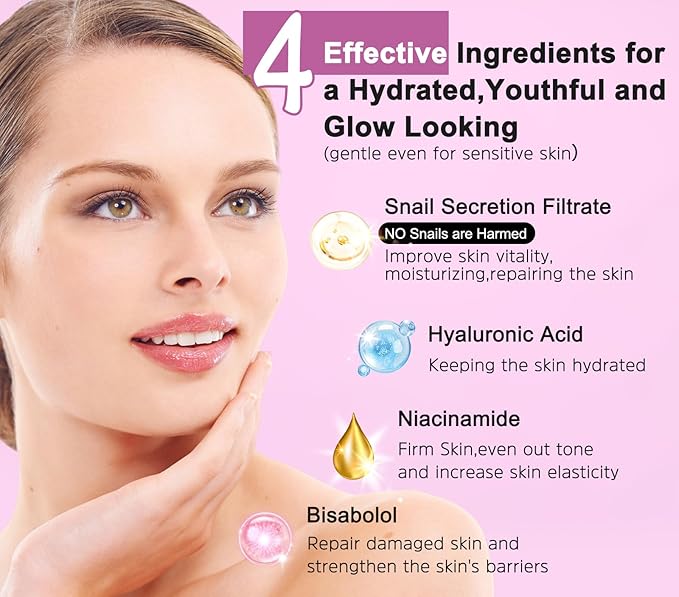 Skin Care Set for Women Teens W/Korean Snail Mucin Extract,5 Pcs Anti Aging Skincare Set, Moisturize, Repair, Soothe, Hydrate, Glass Skincare Kit,Self Care Gifts for Women Mother Mom Wife Teenage Girl