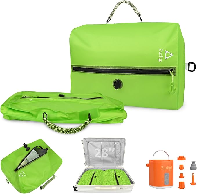 Zurligi Vacuum Compression Bags with Pump for Travel - Waterproof, Reusable, Removable Handle, Portable Travel Pack Vacuum Bag Kit for Carry On Suitcases and Backpack