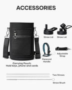 64 oz Insulated Water Bottle,Half Gallon Water Flask Stainless Steel Vacuum, Cold for 48 Hrs,BPA-Free & Leakproof -with Paracord Handle, Strap,Straw Spout Lids,Large Jug for Gym,Indigo Black