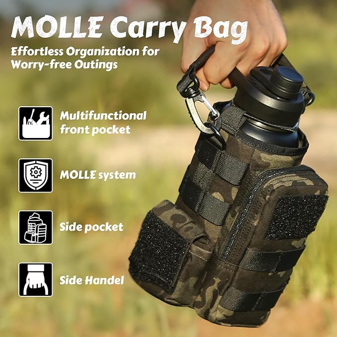 32 Oz Insulated Water Bottle - Stainless Steel Tactical Flask With Straw Lid & Chug Cap, Metal Military Water Bottle With Rugged, Removable Sleeve Can Place Items for Hiking Camping Hunting