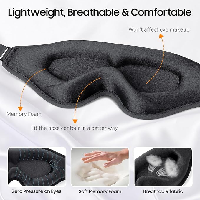 Sleep Mask, 2 Packs Premium Eye Mask for Sleeping, Total Blackout, Superior Soft Comfort, Upgraded 3D Ergonomic Designed Sleeping Mask for Home, Office, Travel, Meditation, Black & Purple