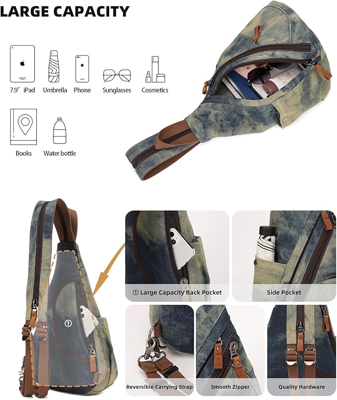 KL928 Canvas Sling Bag - Small Crossbody Backpack Shoulder Casual Daypack Rucksack for Men Women(Large Version)