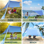 FBSPORT Beach Tent Sun Shelter, Portable Beach Shade Canopy UPF50+ with Sandbags for Outdoor Family Camping, Fishing, Backyard Fun, Picnic, 7 x 7ft