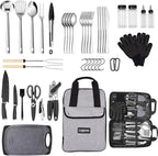 Camping Kitchen Utensil Set Outdoor Cooking Set Accessories Camping Cookware Kit for Travel, RVs, BBQs Stainless Steel Portable Camping Essentials Cooking Knife Set