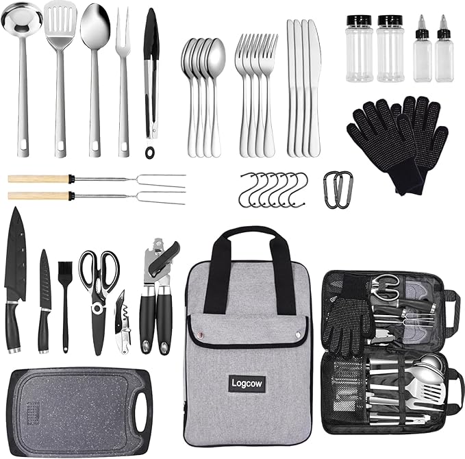 Camping Kitchen Utensil Set Outdoor Cooking Set Accessories Camping Cookware Kit for Travel, RVs, BBQs Stainless Steel Portable Camping Essentials Cooking Knife Set