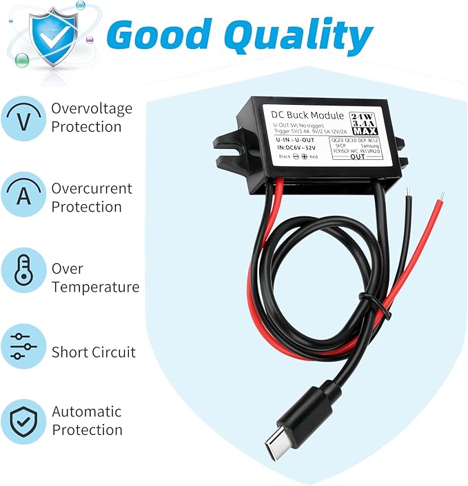 24W DC 12V/24V to 5V3.5A 9V 12V/2A USB C Step Down Converter,Aideepen 3A 24W Type-C Output Charging Module Waterproof Buck Module Power Adapter Compatible with Raspberry Pi 4, Mobile（2-Pack）
