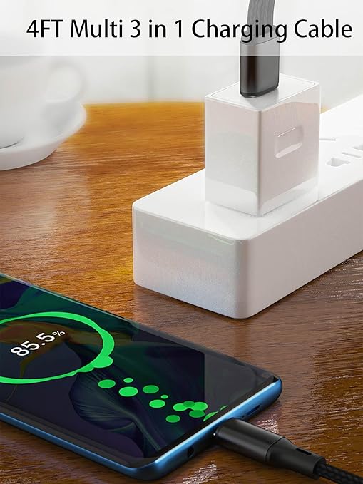 Multi USB C Cable 4FT 2Pack,3 in 1 Multiple Type C Charging,3A Splitter USB-C Charger,Nylon Cord,USB C to 3 USB C Port, Compatible with iPhone 15,iPad Pro/Air,Samsung S23,Google,Android,Kindle fire