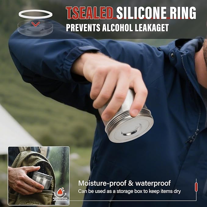 Alocs 2250W Alcohol Stove - Camping Stove with Sealed Cover - Stainless Steel Backpacking Solo Stove with Foldable Stand for Outdoor, Hiking, Survival, Climbing and Picnic