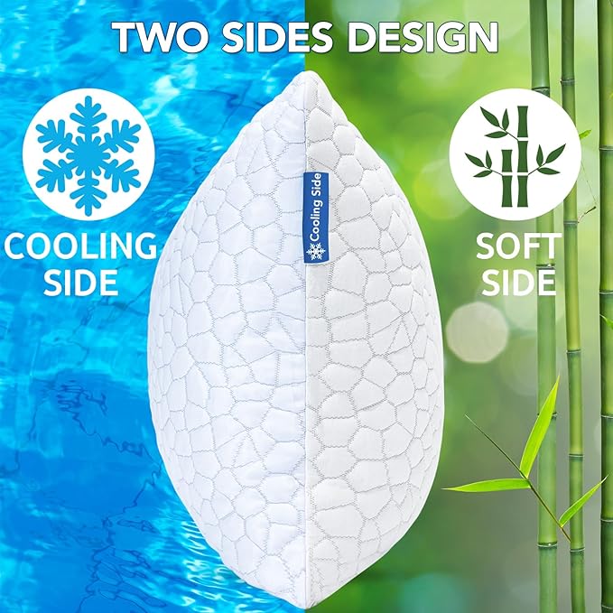 Cooling Bed Pillows for Sleeping, Shredded Memory Foam Pillows 2 Pack, Gel Pillows Standard Size Set of 2, Support Yet Soft Adjustable Pillow for Side, Back Sleepers Home and Dorm Essentials for Deco