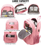 KEOFID Classic Travel backpack for Men and Women, Anti Theft Laptop Backpack with USB Charging Port for Work, Large Bag for College, Water Resistent(Bright Pink)