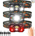 Rechargeable Headlamp Flashlight 3-Pack, 2000 Lumen Super Bright LED Headlight with Red Light, Motion Sensor for Adults Kid, Waterproof Lightweight Head Lamp for Outdoor Camping Running Hiking Fishing