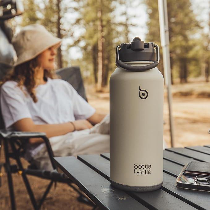 BOTTLE BOTTLE 32oz Insulated Water Bottle Stainless Steel Sport Water Bottle with Straw Dual-use Lid Design for Gym with Pill Box