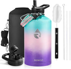 One Gallon Water Bottle Insulated, Triple Walled Vacuum Stainless Steel (Cold for 48 Hrs), Leak Proof & Non-BPA, Large Water Flask Jug with Paracord Handle & Straw Spout Lids