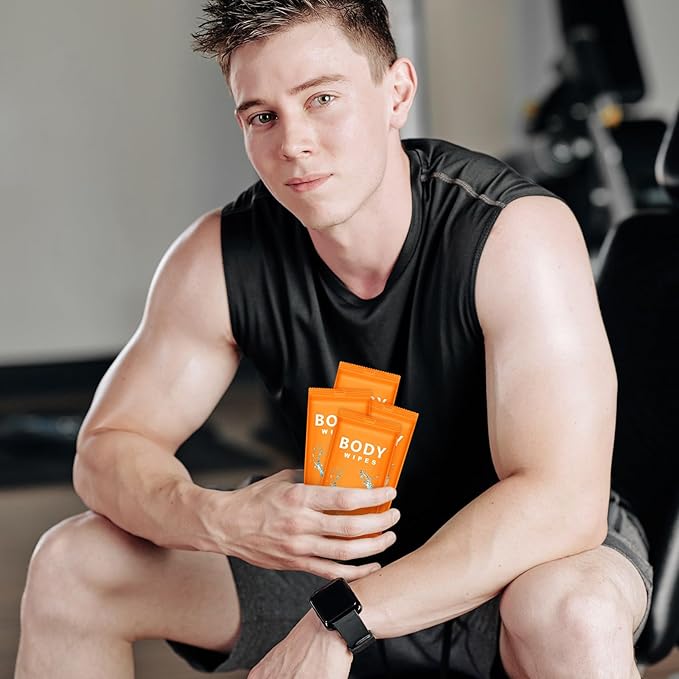 Treela 300 Pcs Bulk Deodorant Large Body Wipes Individually Wrapped Wet Wipes Travel Size for Adults Shower for Homeless Supplies Hygiene Personal Cleansing for Hiking Gym(7.09" X 9.84",Orange)