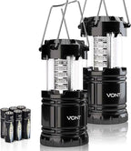 Vont LED Camping Lantern, LED Lanterns, Suitable Survival Kits for Hurricane, Emergency Light for Storm, Outages, Outdoor Portable Lanterns, Black, Collapsible, (Batteries Included)
