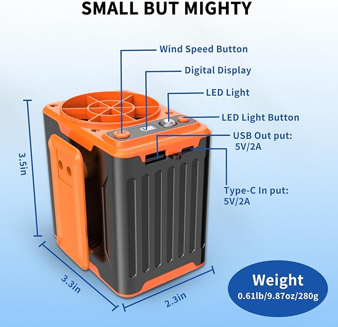 Portable Waist Fan, Personal Clip on Belt Fan Wearable, 4 Speed 10000RPM Strong Airflow Hands Free Neck Fan for Camping, Outdoor, Jobsite, Travelling - Max 24H Runtime