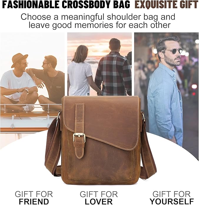 Augus Men's Leather Messenger Bag Shoulder Crossbody Backpack Bags Purse for Women Vintage Anti-Theft Waterproof Casual