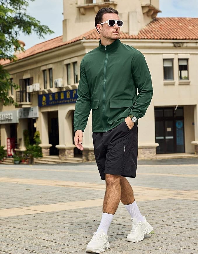 SEGANUP Men's Lightweight Windbreaker Jacket Outdoor Workout Windproof Dustproof Jacket Golf Hiking Wind Breaker with Pockets