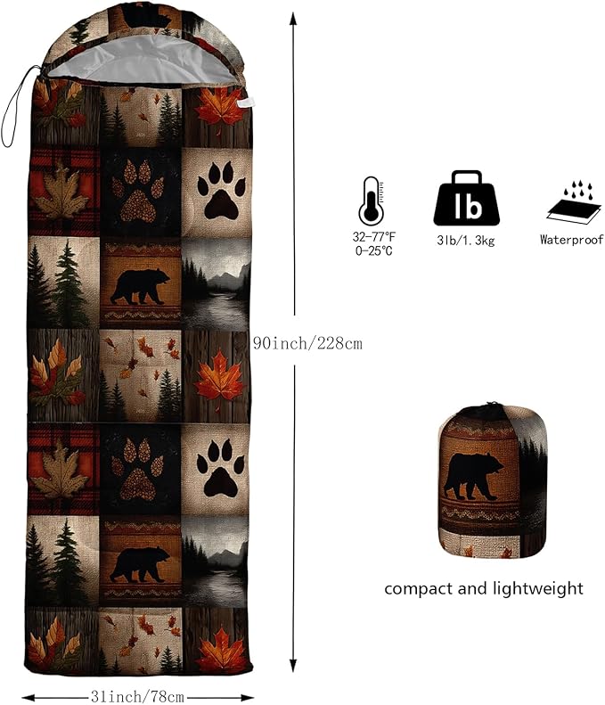QOOMO Animals Camping Sleeping Bags,3 Season Warm & Cool Weather,Lightweight,Waterproof Sleeping Bags for Adults & Kids,Traveling,and Outdoors,Camping Gear Equipment