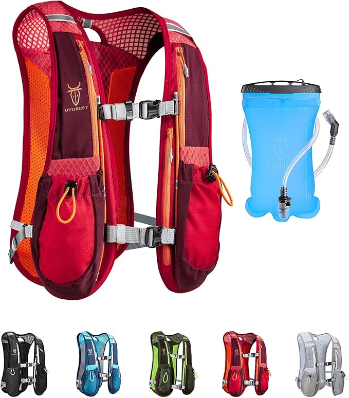 UTOBEST Running Vest, 5L Hydration Vest Lightweight, Breathable and Sweatproof Running Backpack, Adjustable Running Hydration Vest for Trail Running Marathon Race Jogging Cycling