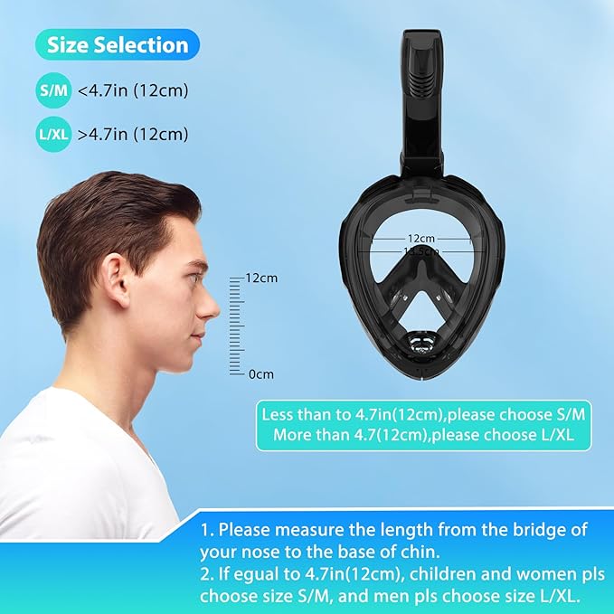 Snorkeling Gear for Adults, Full Face Snorkel Mask, Scuba Diving Mask with Detachable Camera Mount, 180 Degree Panoramic View Anti-Leak Anti-Fog