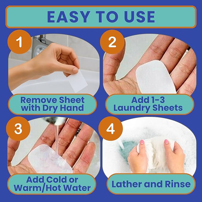Travel Laundry Detergent Sheets 50 Pack – Compact Travel Detergent for Sink Washing, Lightweight Laundry Detergent Strips for Clothes on Trips, Hotels & Cruises