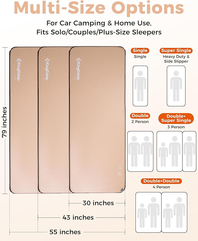 Kingcamp FLEXIREST 5.0 Sleeping Pad for Camping, PVC-Free Air Inflatable High Support Compact Camping Mattress with Pump Sack for Glamping Tent Cot Car Travel, Double