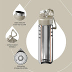 IDEUS Insulated Stainless Steel Water Bottle with 2 Leak-Proof Lids, Thermal Water Flask for Hiking Biking, 24oz, Celadon