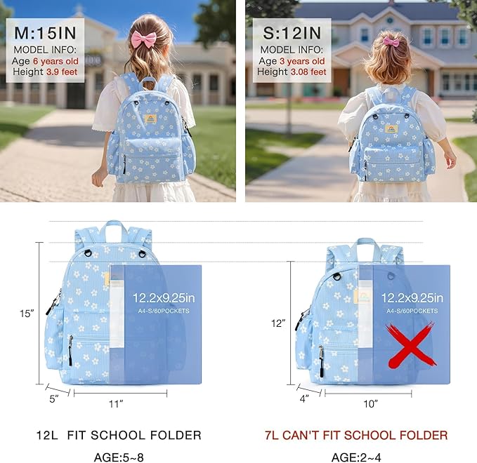 STEAMEDBUN Corduroy Toddler Backpack for Girls 2-4: Kids backpack for Boys Girls - 12 inch Preschool Kindergarten Backpacks - Floral