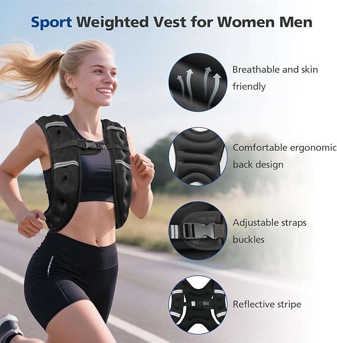 Weighted Vest for Woman Men,6lb/8lb/12lb/16lb/20Lb/25lb Weight Vest with Reflective Stripe Adjustable Buckle Strap Back Pocket Workout Strength Training Walking Jogging Running