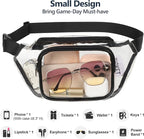 Veckle Clear Fanny Pack Stadium Approved - Adjustable 33-47 Inch Strap, Transparent Belt Bag for Women Men Fits 7.5-inch Smartphone, Waist Bag Clear Bag for Stadium Events, Sport, Concerts, Black