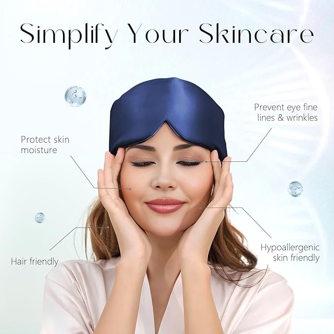 ZIMASILK 100% 22 Momme Mulberry Silk Sleep Mask - Full Silk Filled, Ultra-Soft & Breathable, Face-Hugging Blackout Eye Cover for Sleeping (Navy Blue)