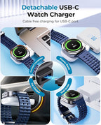 EGV Wireless Charger for Samsung – 3 in 1 Wireless Charging Station for Galaxy S25 Ultra S24 S23, Z Fold Flip 7/6, Detachable Watch Charger for Galaxy Ultra 8/7, Foldable, No Adapter, White