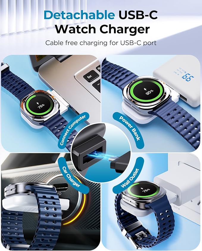 EGV Wireless Charger for Samsung – 3 in 1 Wireless Charging Station for Galaxy S25 Ultra S24 S23, Z Fold Flip 7/6, Detachable Watch Charger for Galaxy Ultra 8/7, Foldable, No Adapter, White