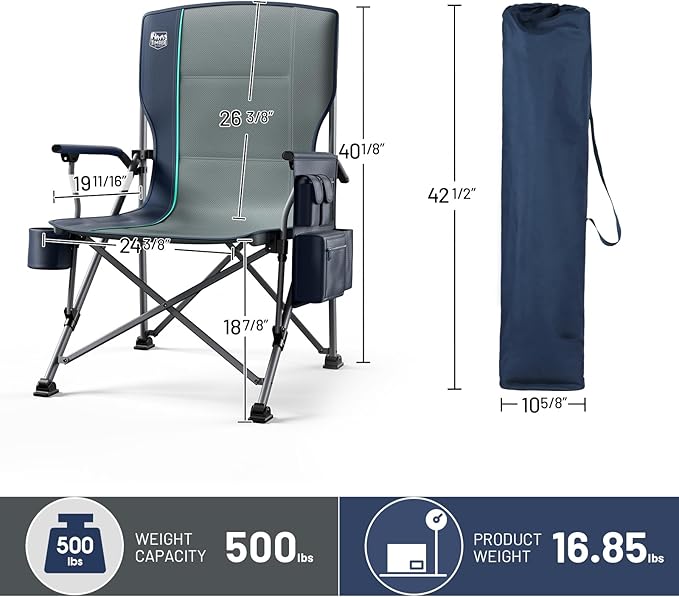 TIMBER RIDGE Oversized Folding Camping Chair High Back Heavy Duty for Adults Support up to 500lbs with Cup Holder, Side Pocket Cooler Bag
