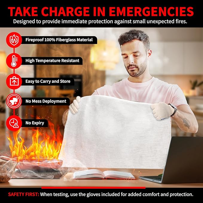 Protect Life Saving Emergency Fire Blankets 4 Pack - 40"x40", Fiberglass Fire Blanket for Home & Kitchen - Fire Suppression or Retardant Tarp - Fire Safety Kit for Car or Camping